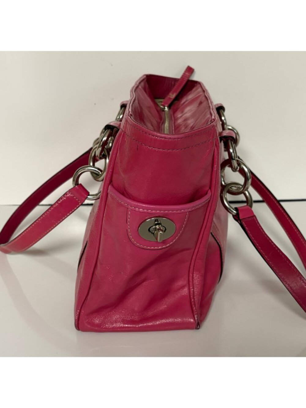 Coach Gallery Tote Pink Patent Leather Shoulder Purse F12869 Large Handbag - Picture 4 of 15